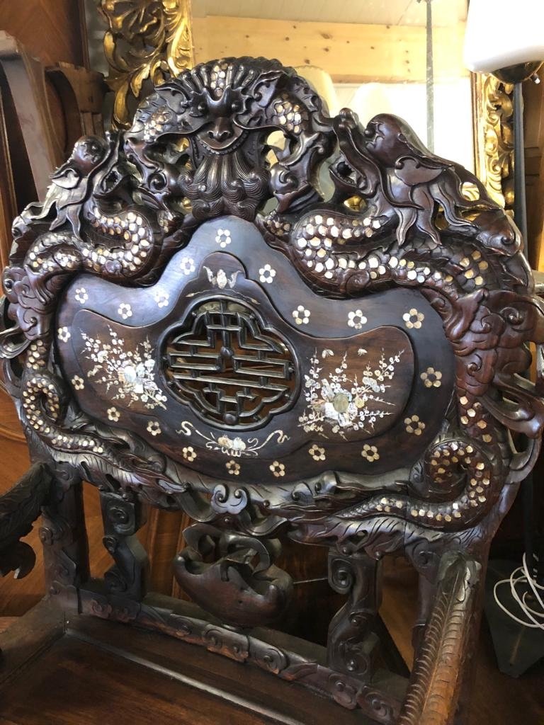 Armchair In Carved Wood Inlaid With Mother Of Pearl, Indochina-photo-3