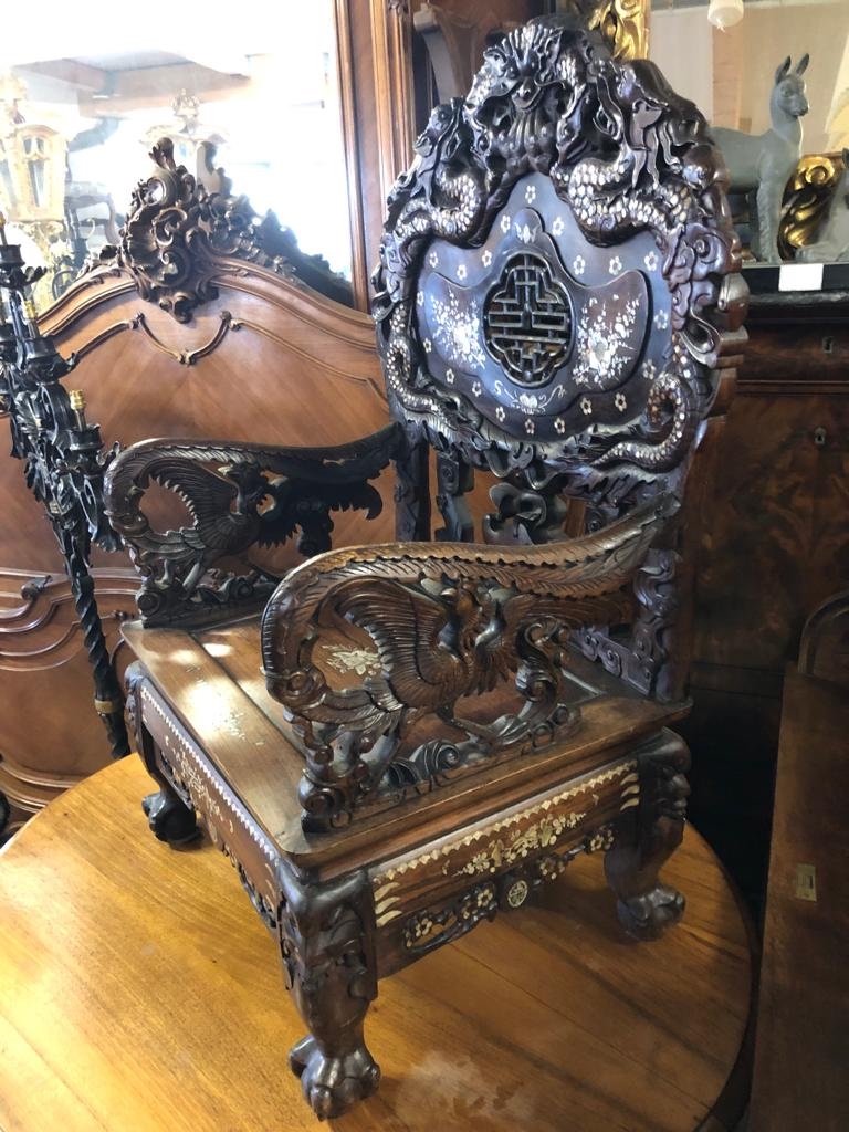 Armchair In Carved Wood Inlaid With Mother Of Pearl, Indochina-photo-1