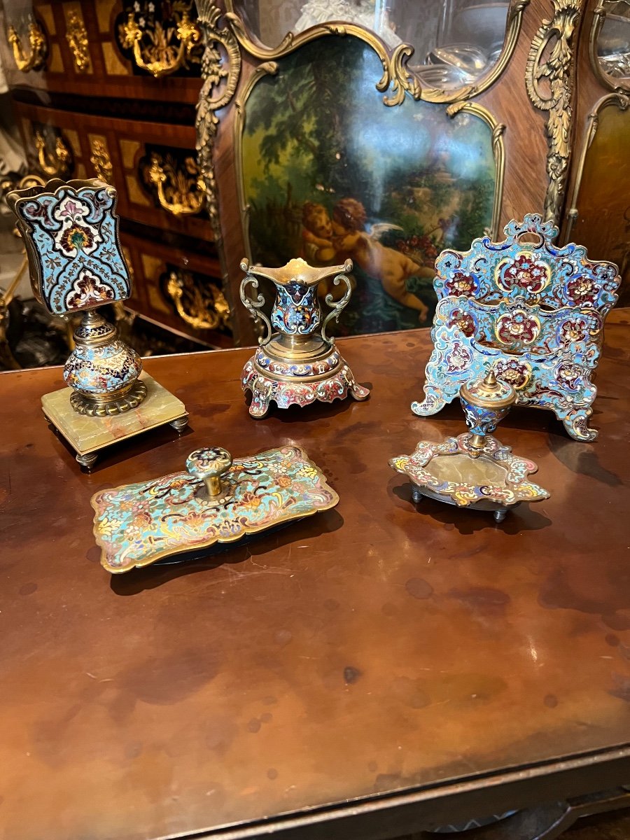 Nécessaire De Bureau En Métal à Décor Cloisonné 