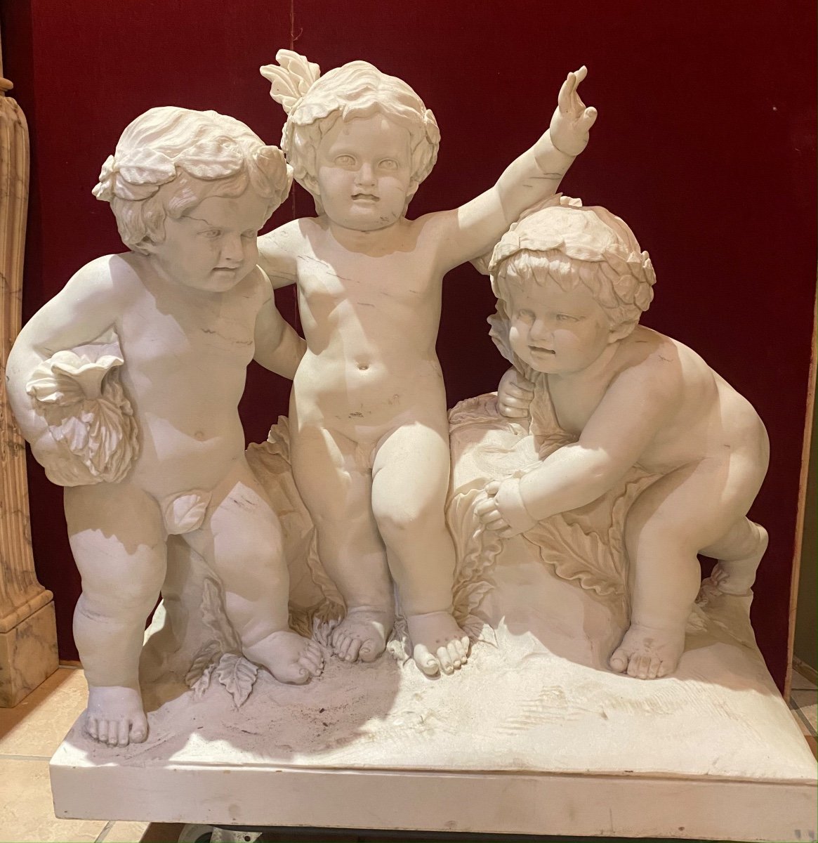 Group Of Three Cherubs In White Marble