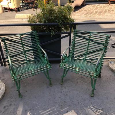 Pair Of Wrought Iron Garden Armchairs. Re-edition Of Arras Models
