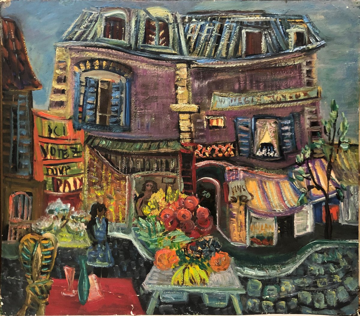 "to The Merry Negro"; Oil On Cardboard Unsigned Around 1940; Place Mouffetard Paris