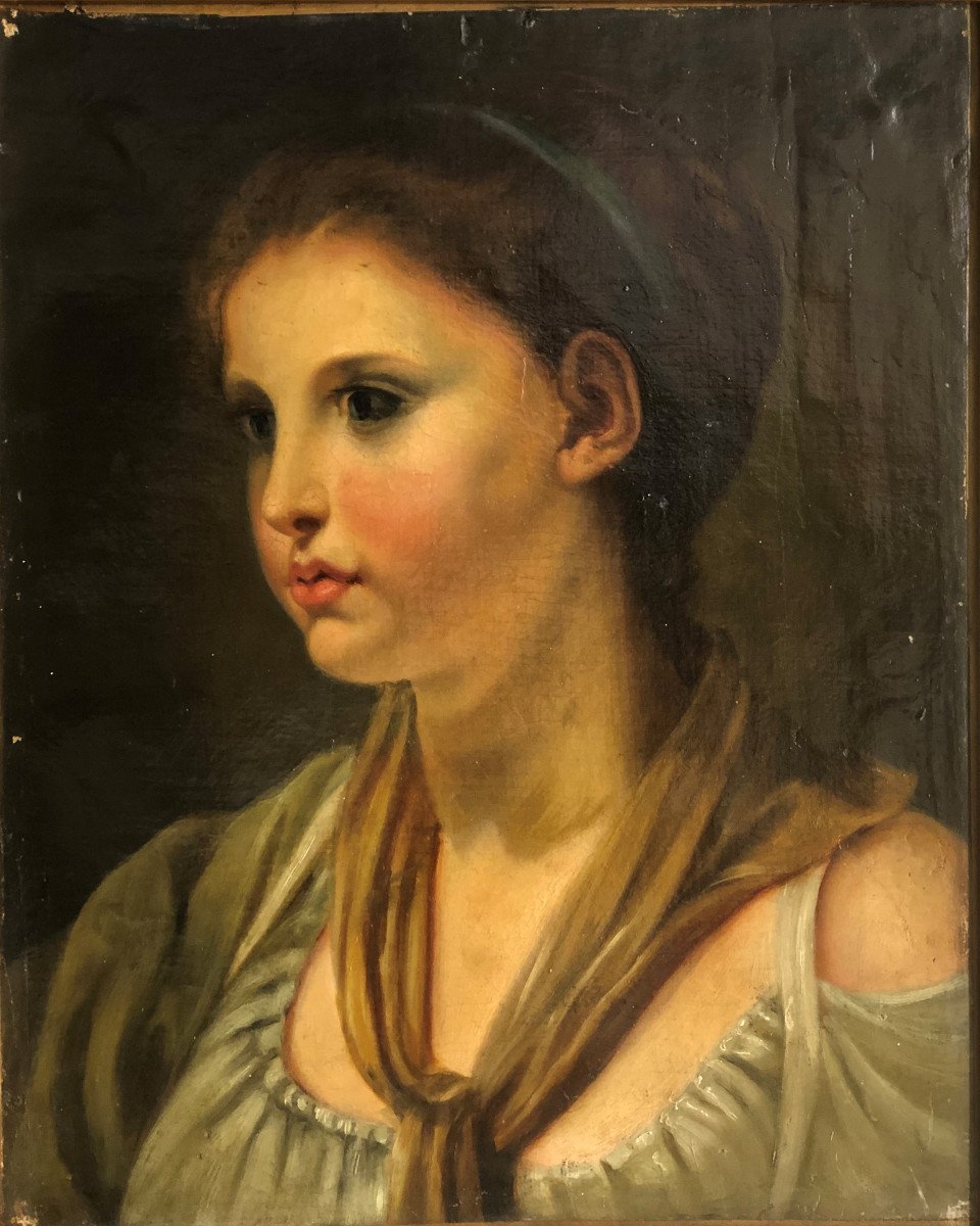 Oil On Paper Mounted On Canvas Early 19th Century: "bust Of A Woman In The Antique Style" Neo-classical-photo-2