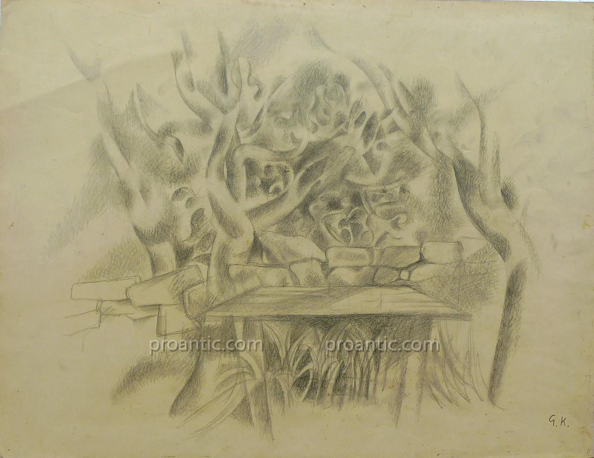 Greta Tzara Knutson (1899-1983) Swedish And Later French: "garden Surrealist" Graphite Monogram