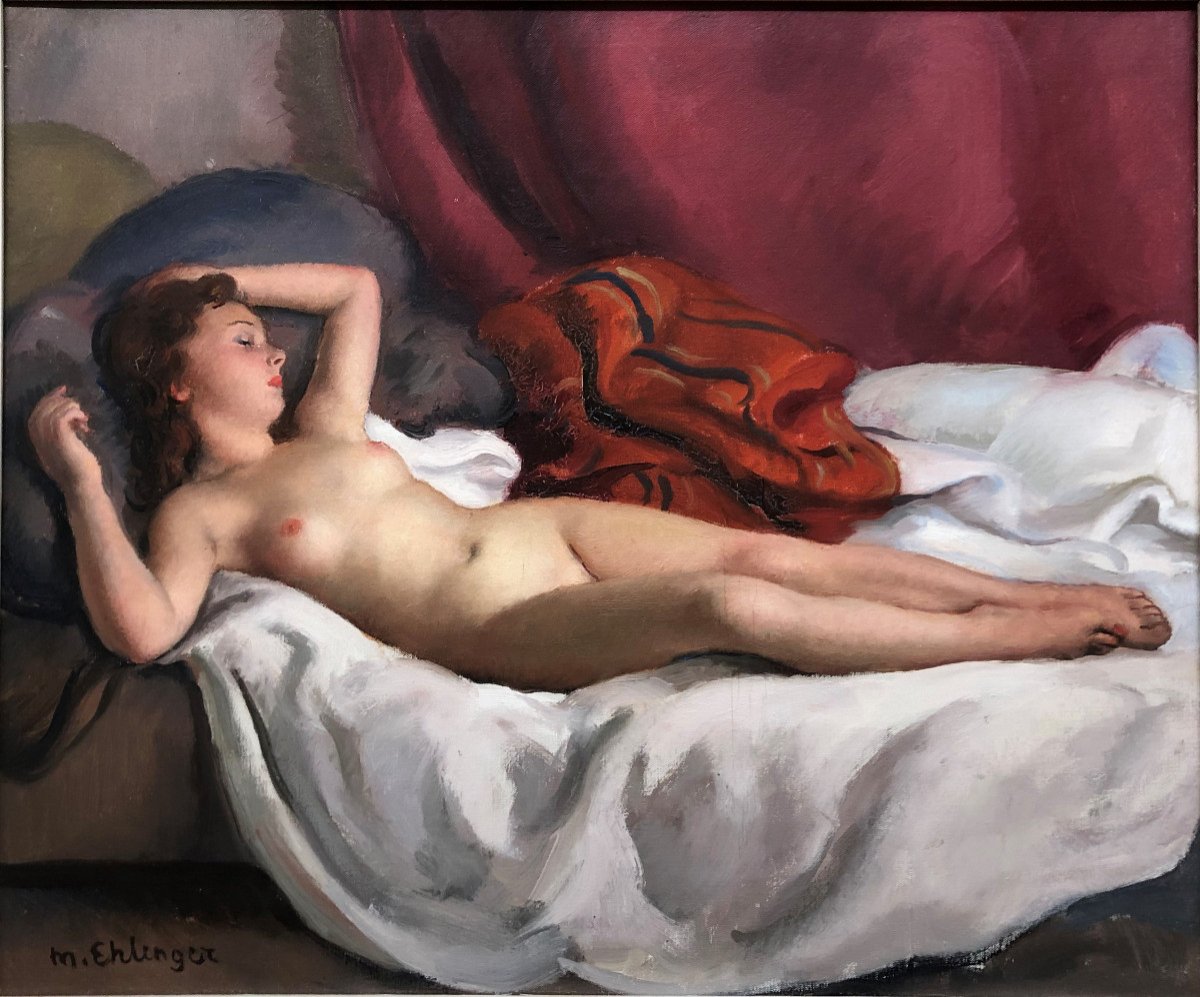 Maurice Ehlinger 1896-1981: "female Nude; A Modern Desnuda Maja" Titian, Francisco Goya Etc...-photo-2