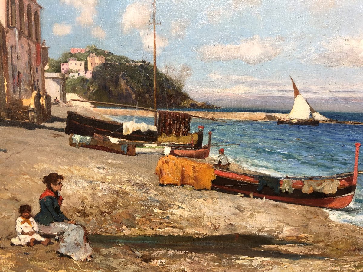 Bernardo Hay (1864-1931) English Painter Living In Italy: "capri, View Of The Port, Marina Grande"-photo-1