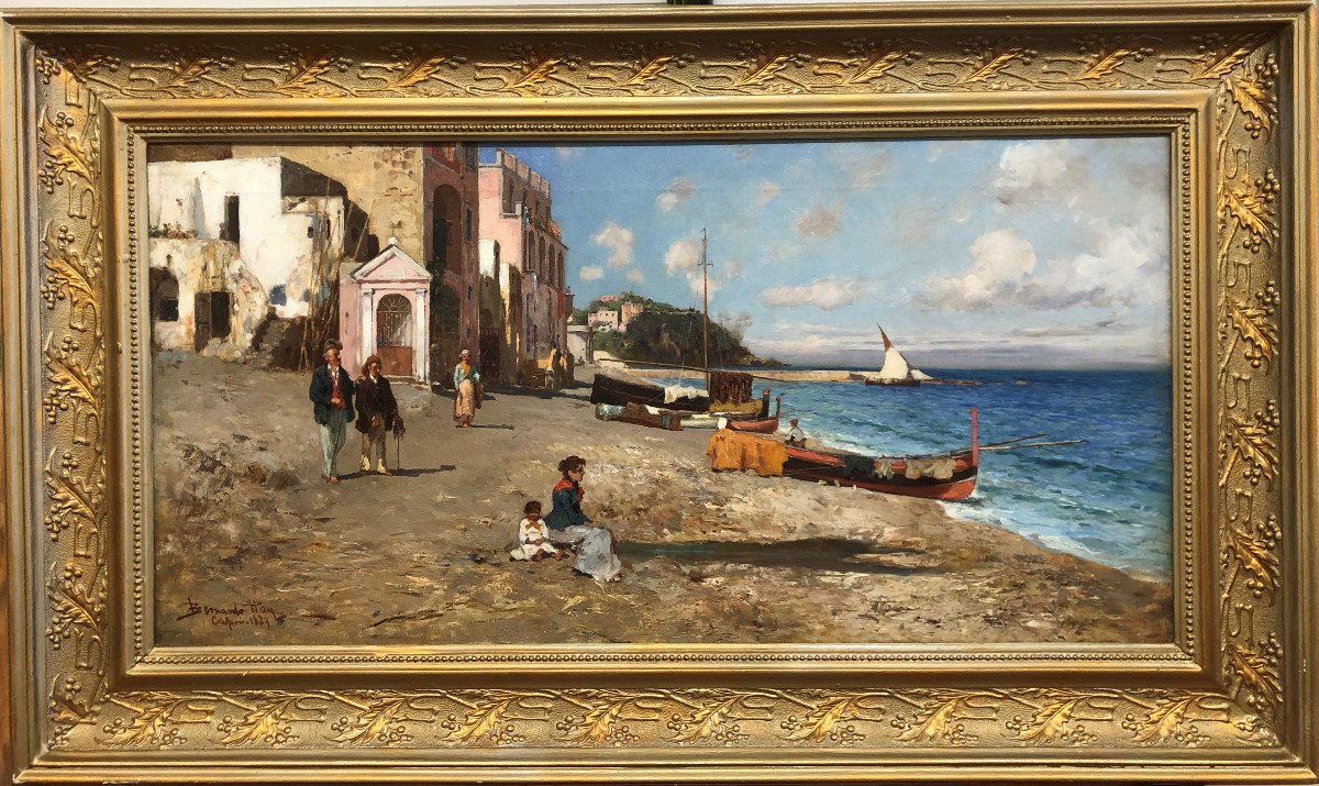 Bernardo Hay (1864-1931) English Painter Living In Italy: "capri, View Of The Port, Marina Grande"