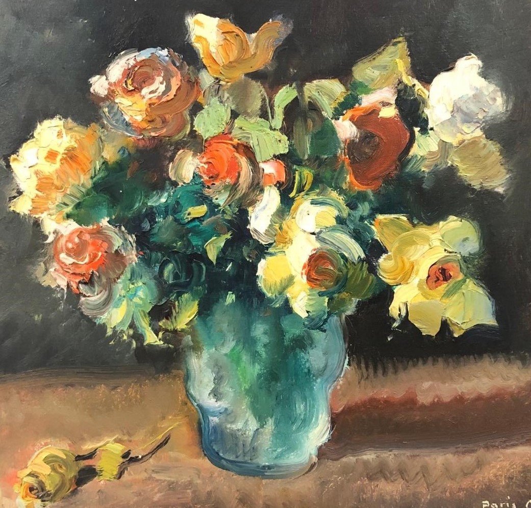 Luigi Corbellini (1901-1968) Italian: "flowers In A Vase" Oil On Canvas Dated 1949 In Paris