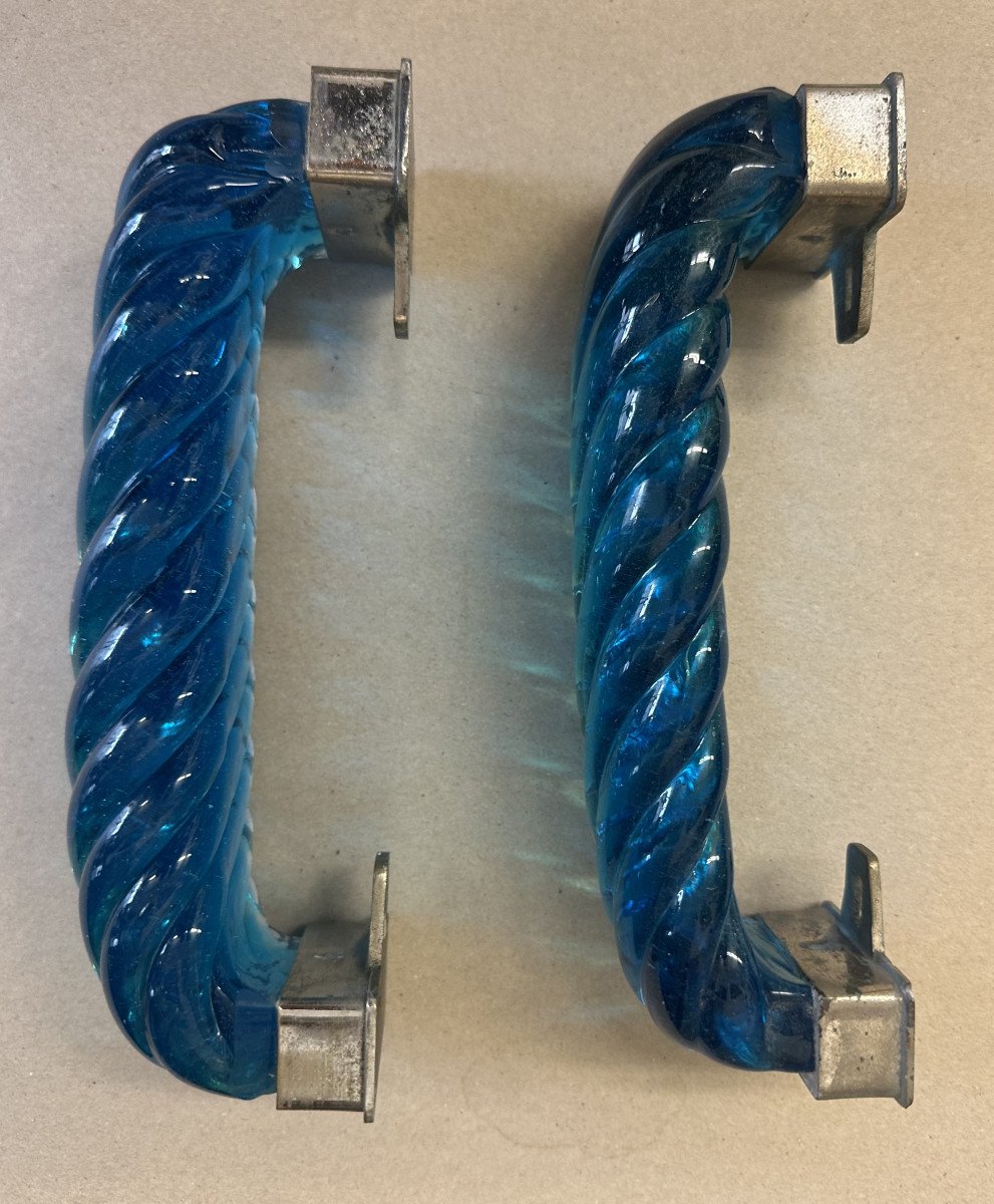 Vintage Italy Murano Design: "striated Glass Door Handles And Colored Blue At The Heart"-photo-4