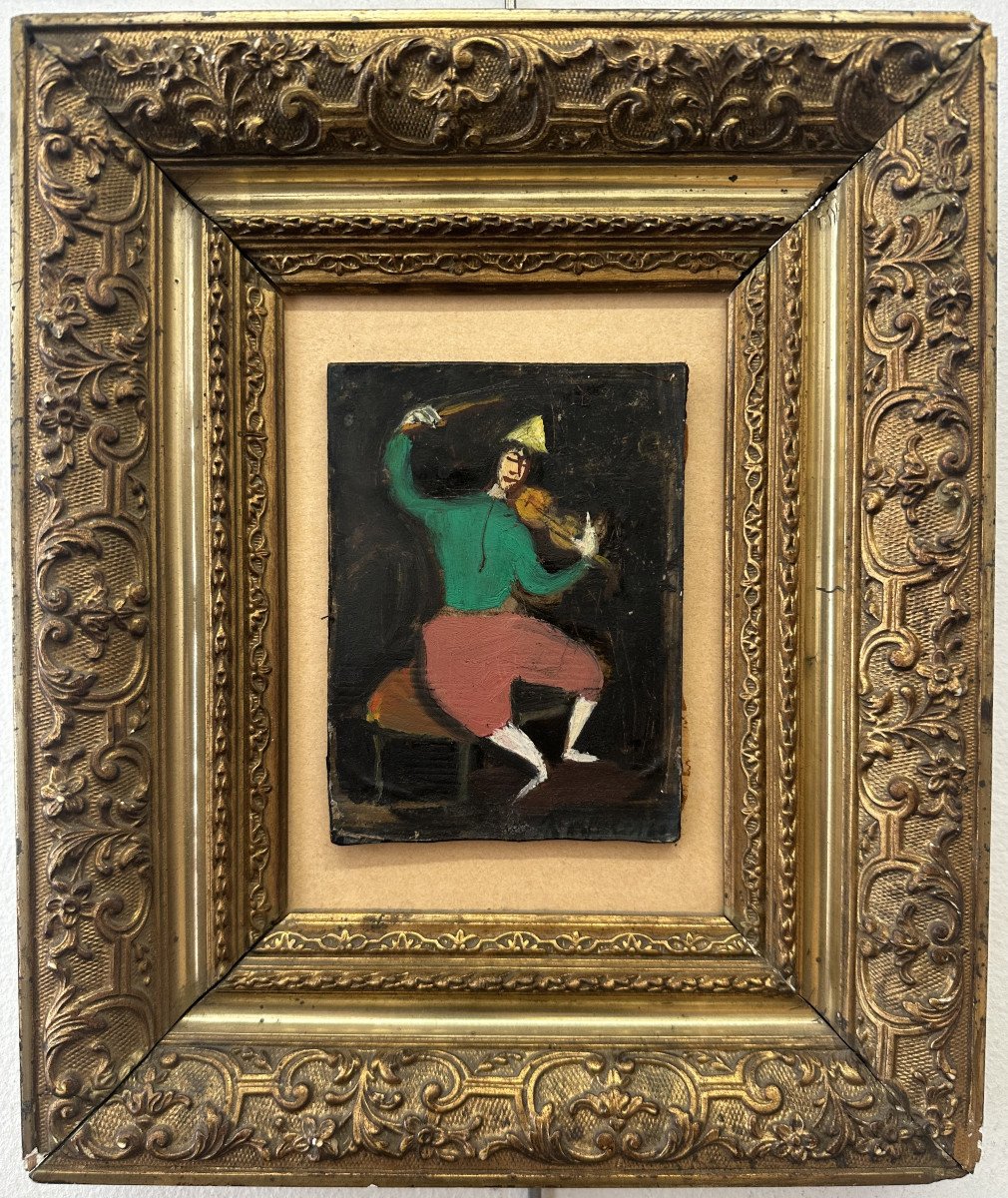 Radulescu Campigli Magdalena (1902-1983)romania: "the Violinist" Oil On Leather Signed Lower Right