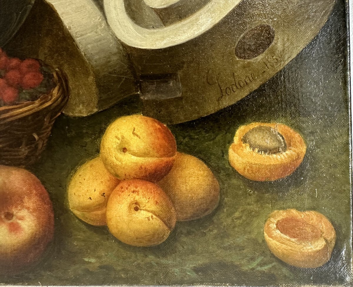 Eusebio Lodone.xix°: Still Life With Fruits, Oil On Canvas, Signed And Dated Lower Right-photo-4