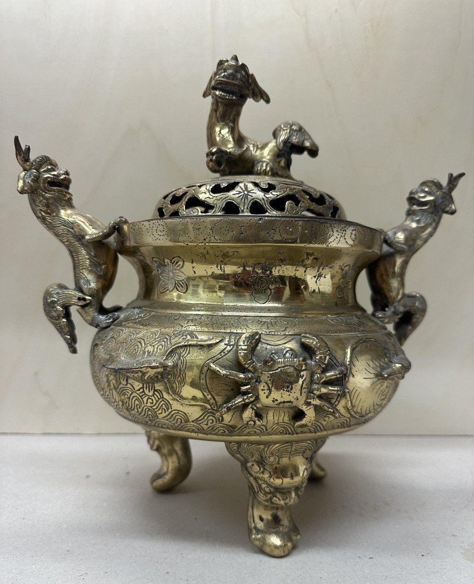 "perfume Burner In Gilt Bronze 19th Century Vietnam Or China - Qing Dynasty" Height 34 Cm