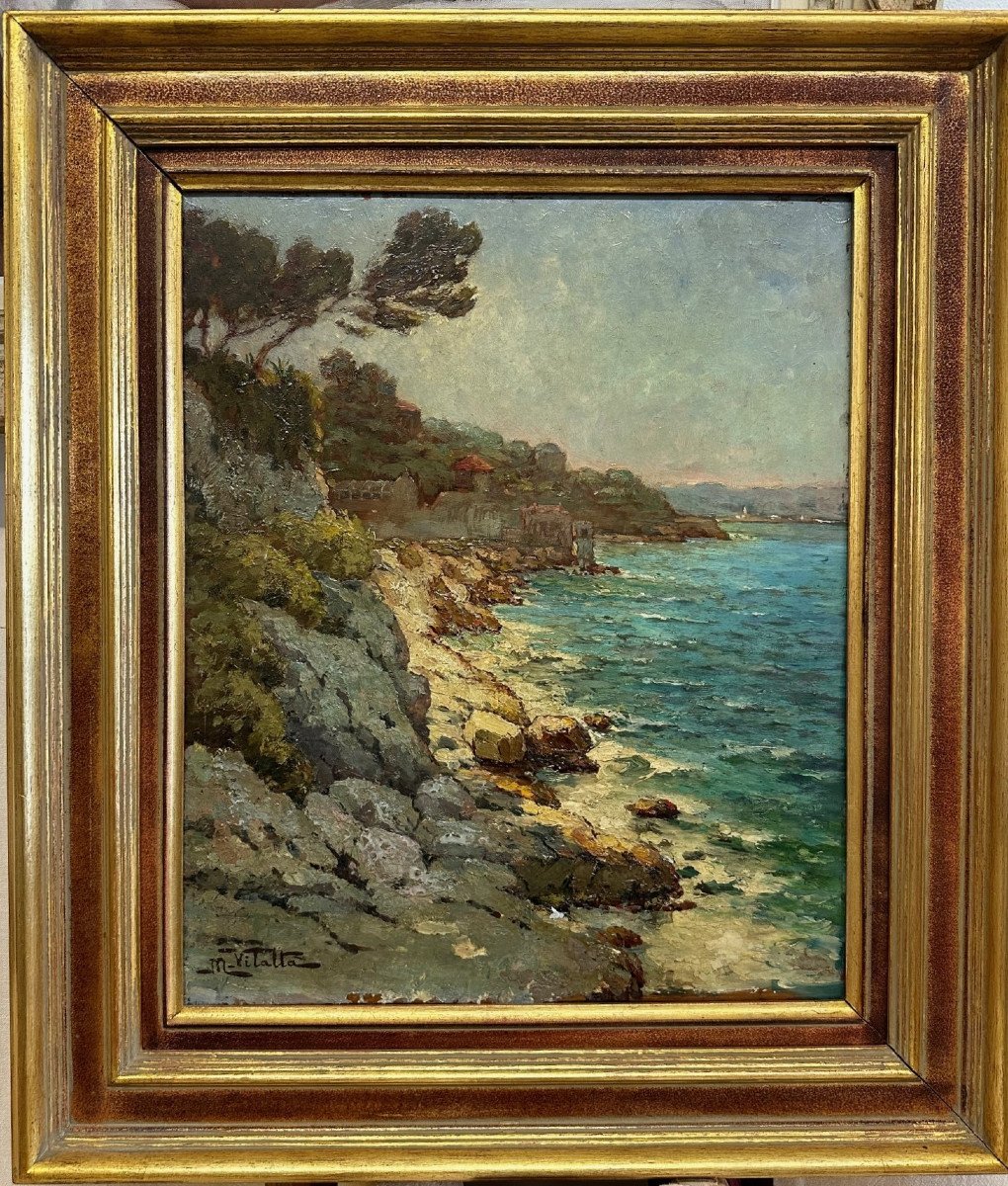 Michel Vilalta (1871-1942): "calanque Near Marseille", Oil On Walnut Panel, Signed-photo-2