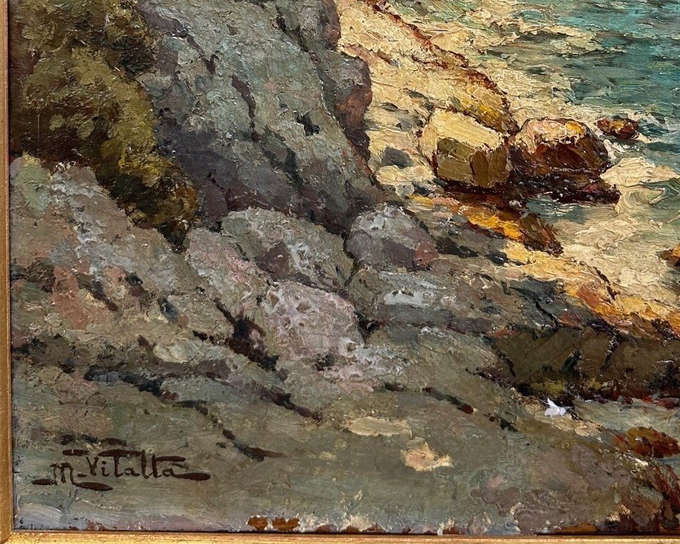 Michel Vilalta (1871-1942): "calanque Near Marseille", Oil On Walnut Panel, Signed-photo-4