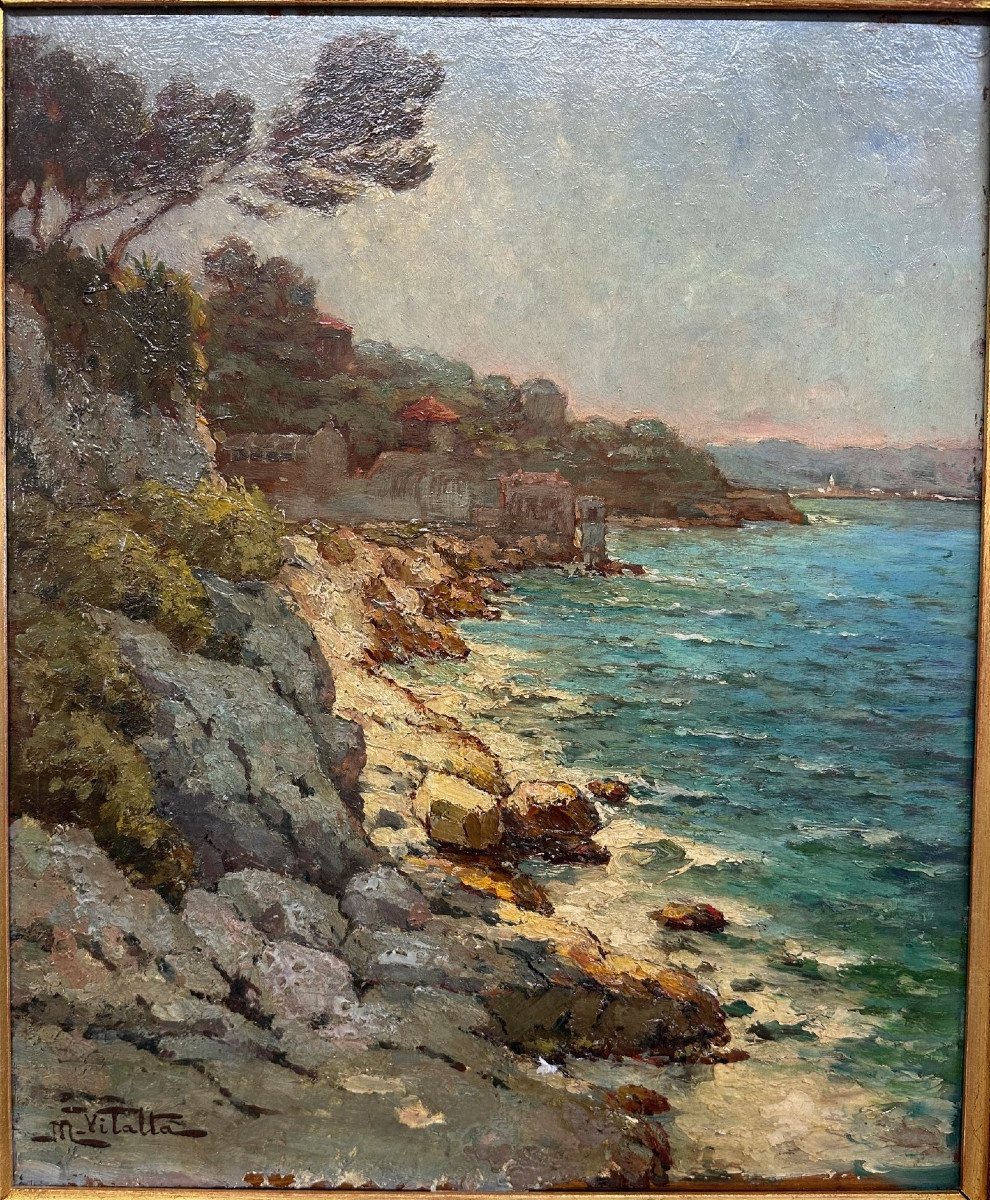 Michel Vilalta (1871-1942): "calanque Near Marseille", Oil On Walnut Panel, Signed