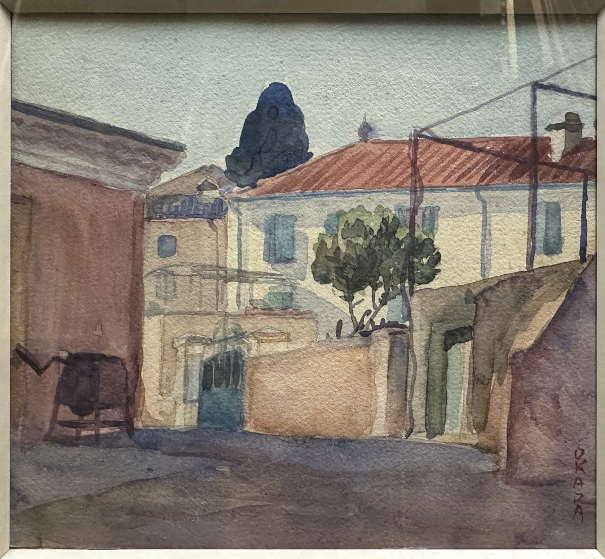 Saburosuke Okada (1869-1939) Japon, Foujita, Raphael Colin "placette à Cagnes-sur-mer" Aquarell