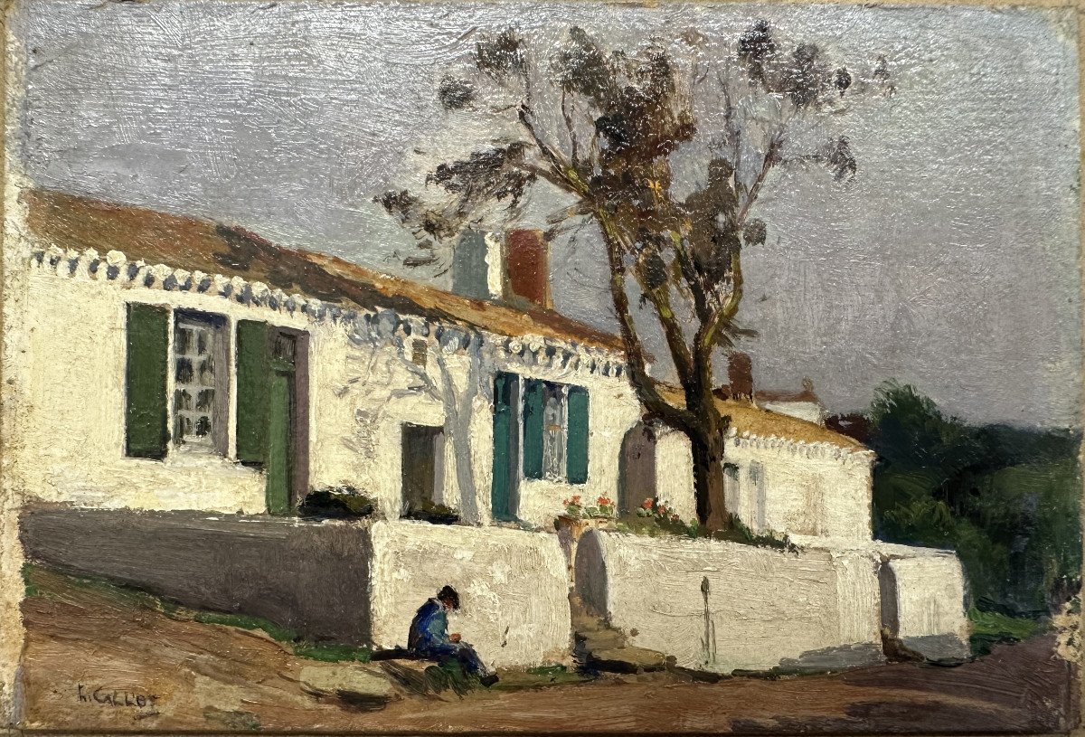 Henri CALLOT (1875-1956) La Rochelle"La maison du murier, Ile d'Yeu" Peintre officiel de marine-photo-2