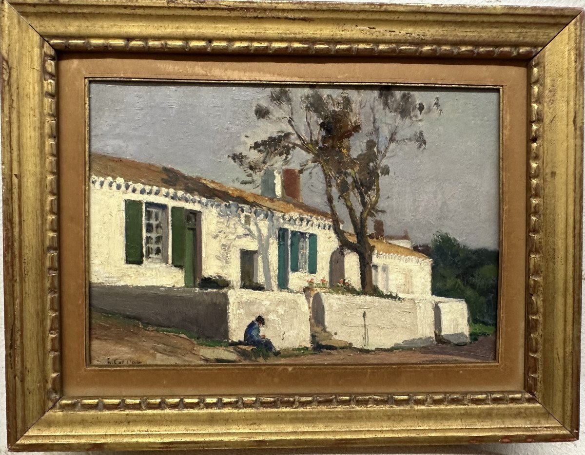 Henri CALLOT (1875-1956) La Rochelle"La maison du murier, Ile d'Yeu" Peintre officiel de marine