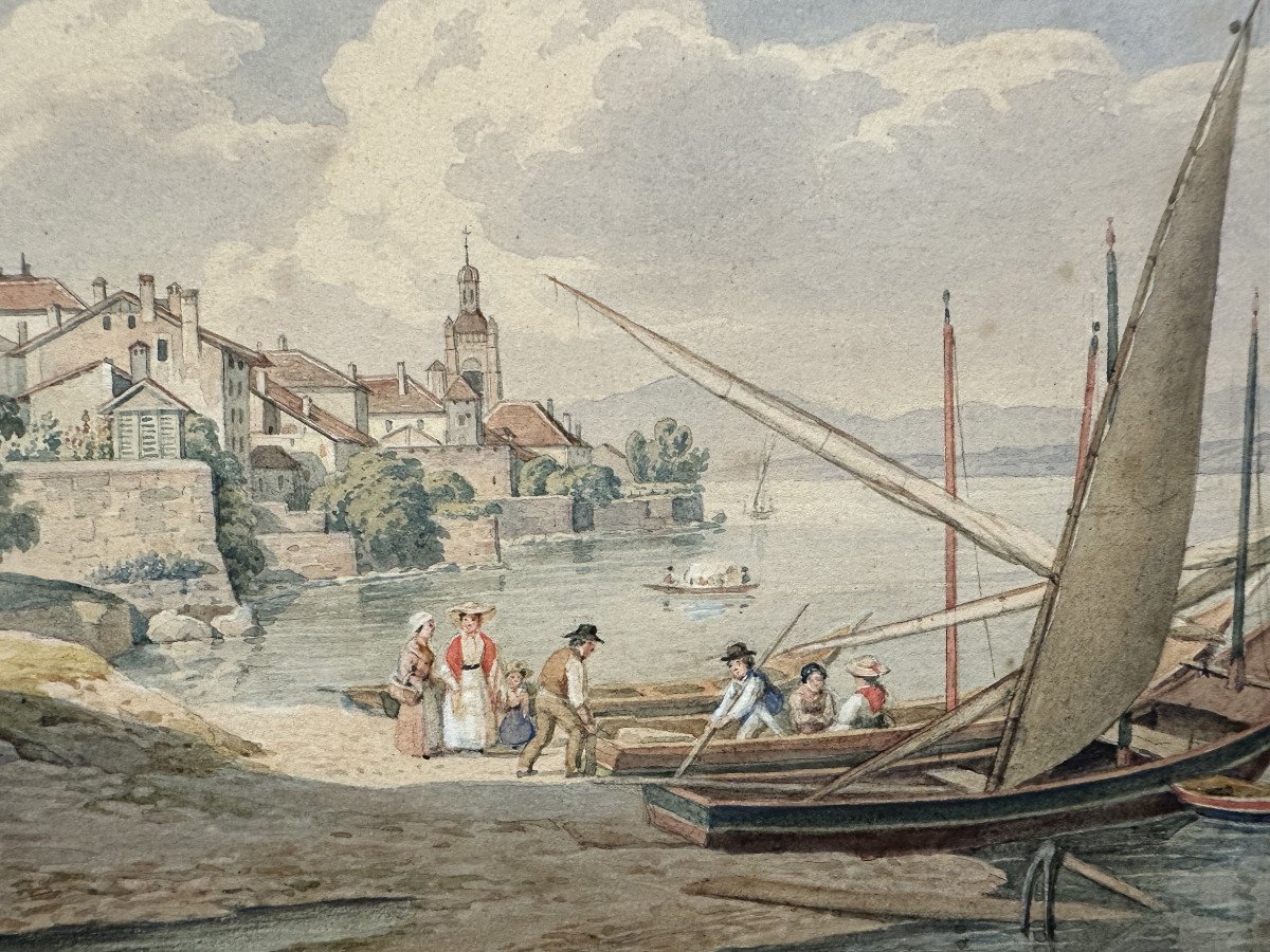 Friedrich Wilhelm MORITZ (1783-1855) "Ville sur un lac suisse" Herborn ou St-Gall-Neuchatel.-photo-2