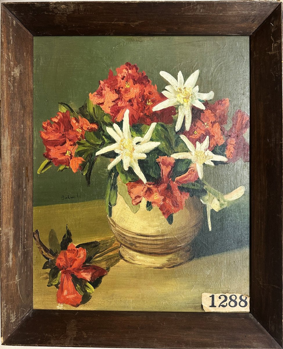 Gaston Balande (1880-1971): "bouquet Of Edelweiss" French Painter Artist From La Rochelle Oil-photo-2