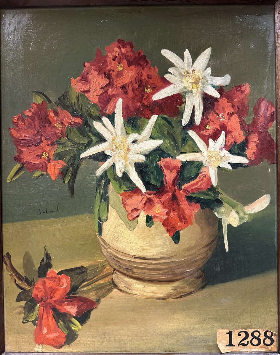 Gaston Balande (1880-1971): "bouquet Of Edelweiss" French Painter Artist From La Rochelle Oil