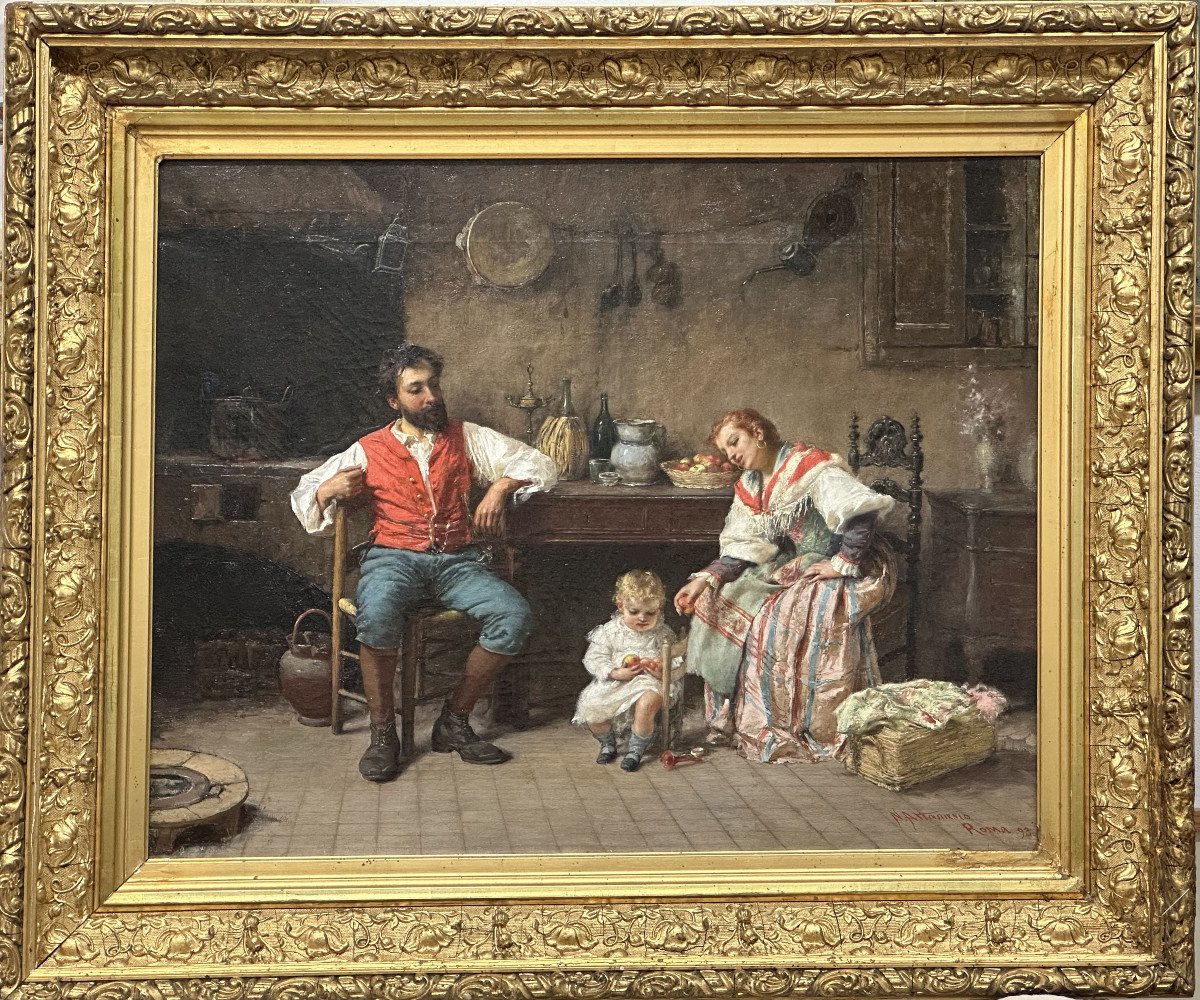 Natale Attanasio (1845-1923) Catane-roma "la Famiglia" Peintre Italien, Sicilien.-photo-2