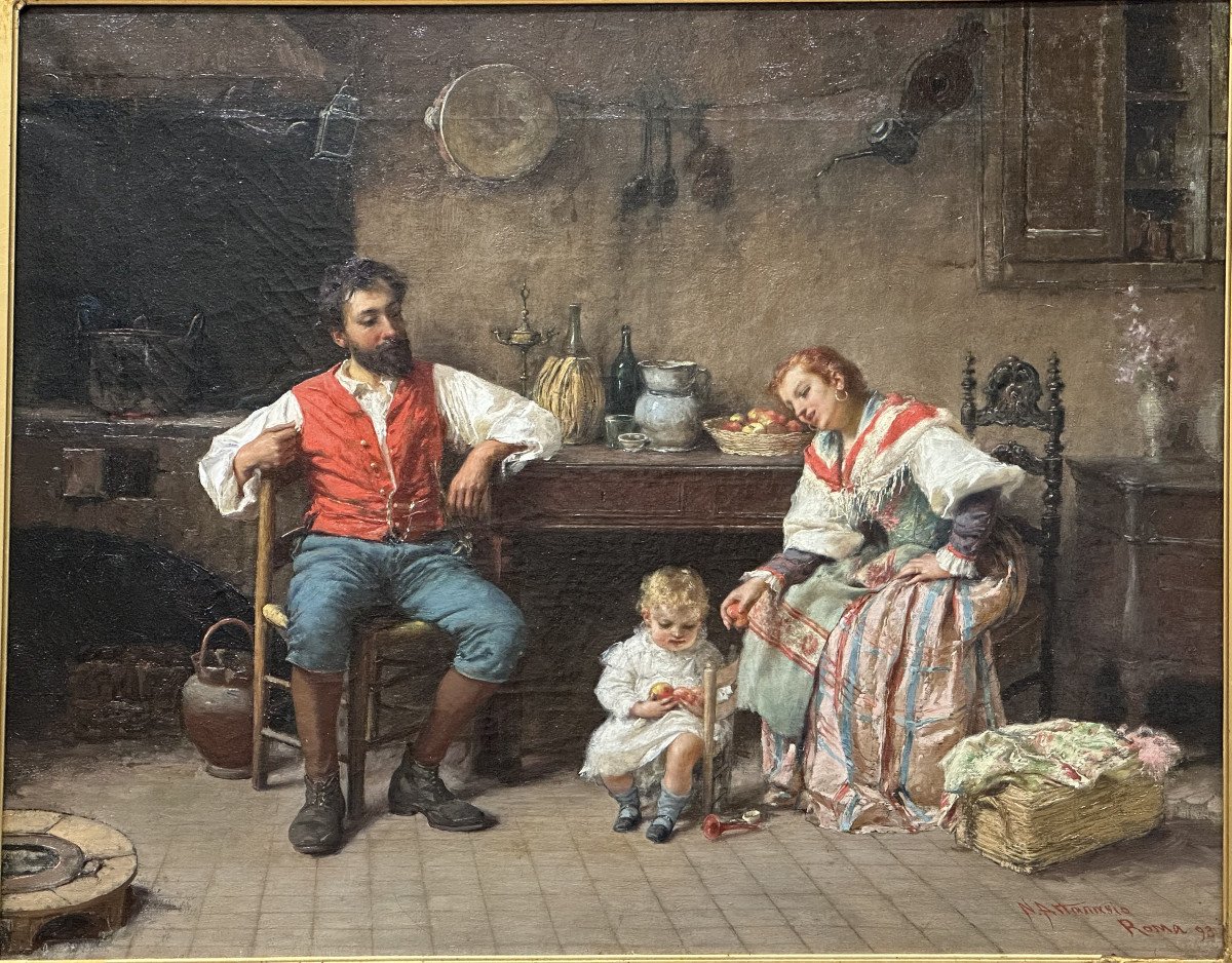 Natale Attanasio (1845-1923) Catane-roma "la Famiglia" Peintre Italien, Sicilien.-photo-3