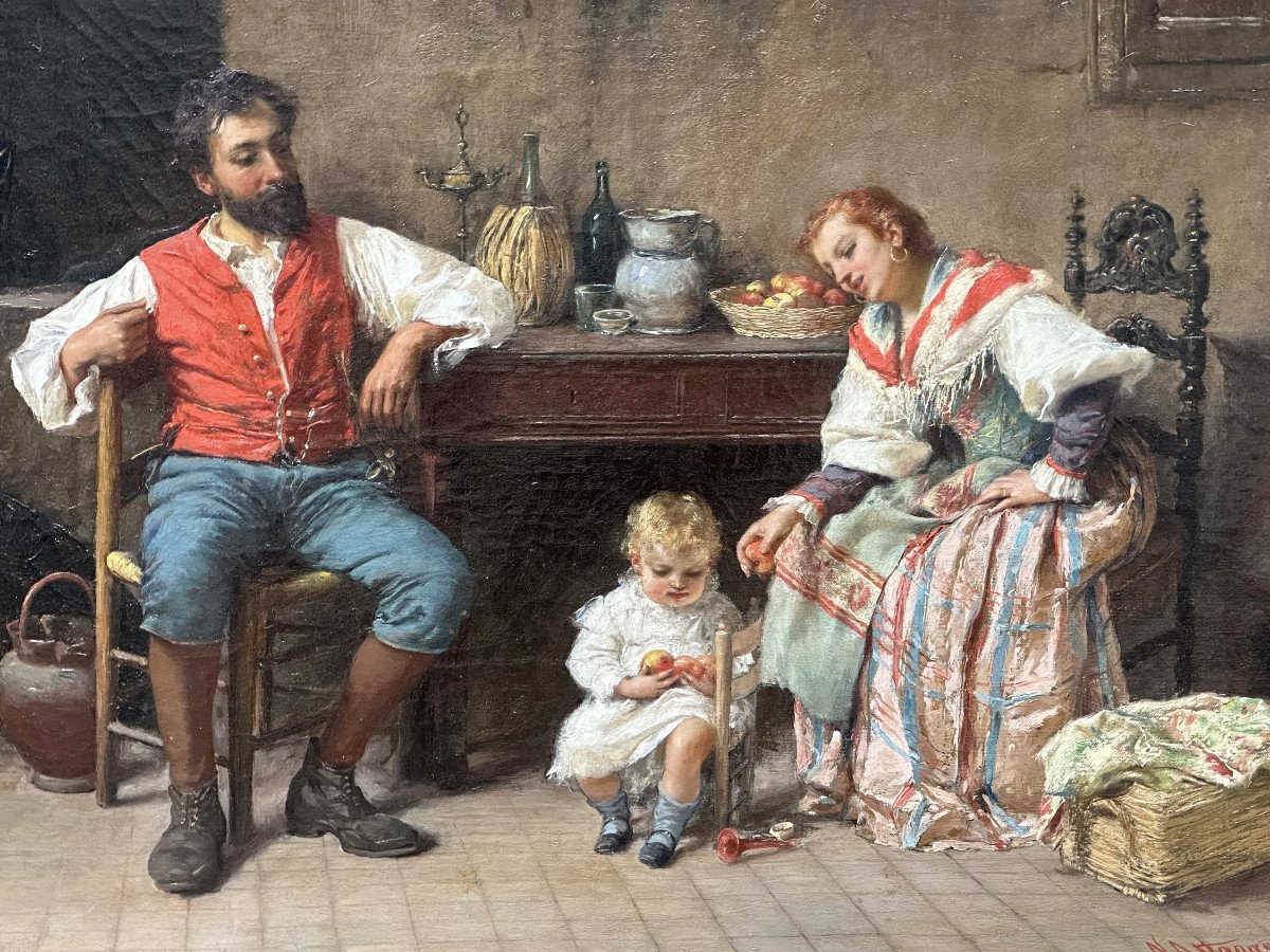 Natale Attanasio (1845-1923) Catane-roma "la Famiglia" Peintre Italien, Sicilien.