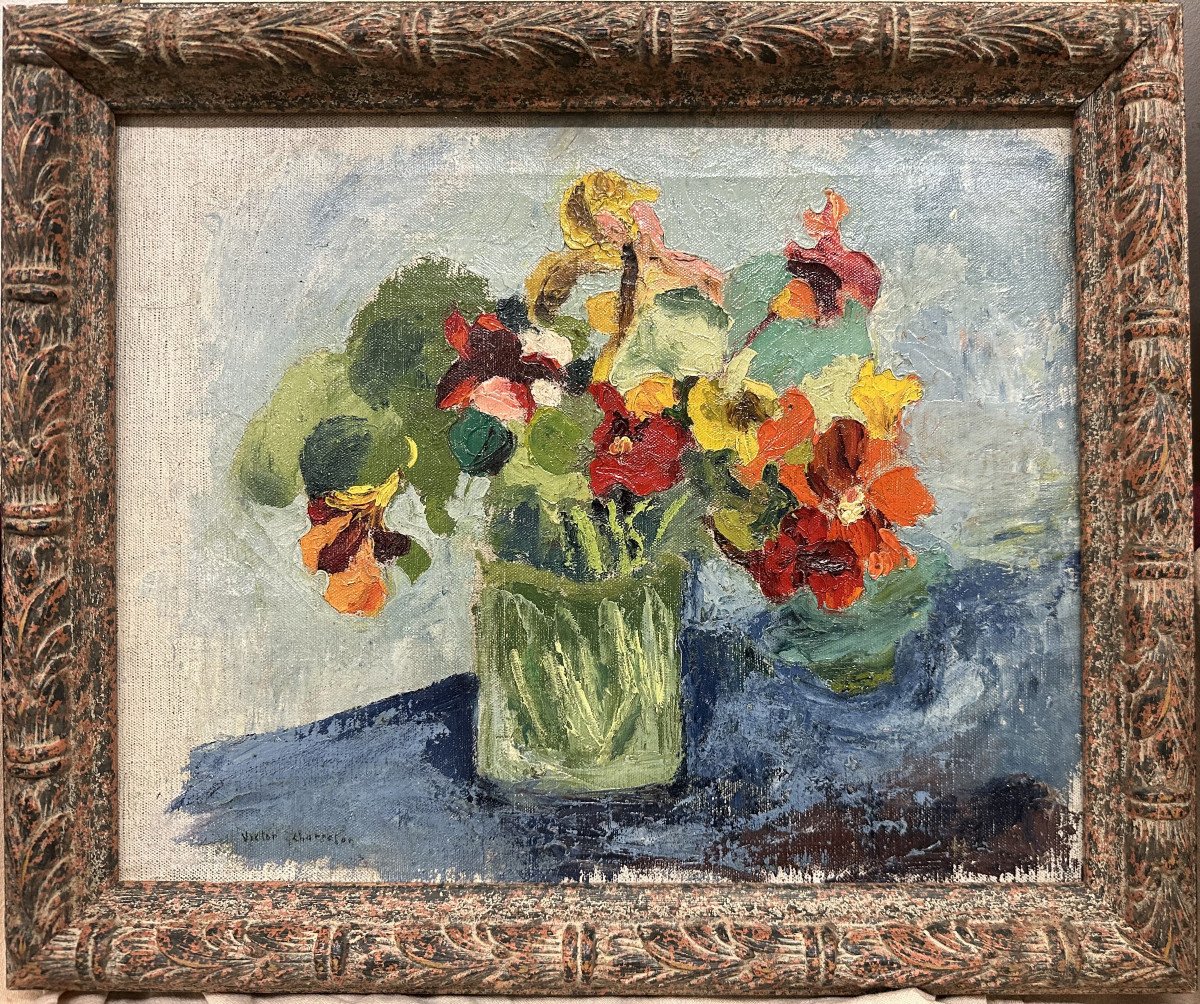 Victor CHARRETON (1864-1936) Bourgoin-Jallieu "Vase de fleurs"Huile sur toile signée bas gauche