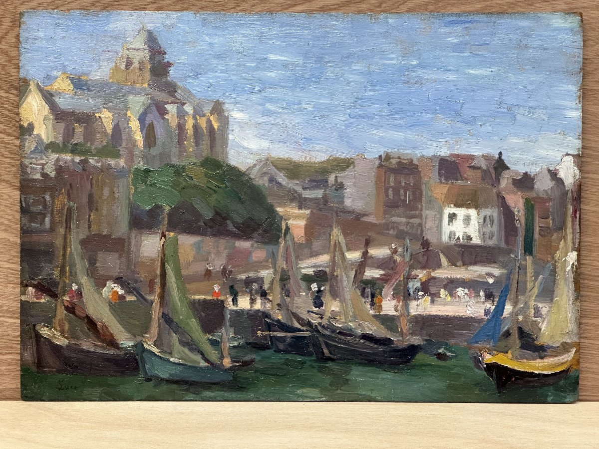 Maximilien LUCE (1858-1941):"Le Tréport; Vue du port" Néo-impréssioniste. Seine maritime