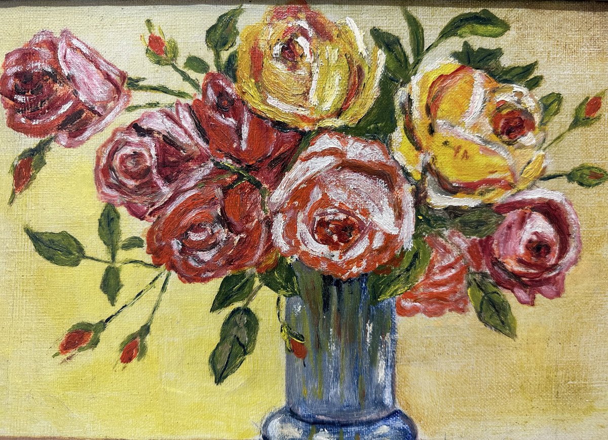 Élisée MACLET (1881-1962) Lihons / Montmartre "Bouquet de roses", huile sur toile marouflée-photo-2