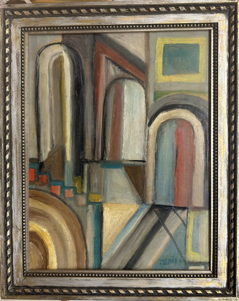 Nikolai Isaev (1891-1977) Nicolas Issaiev, Mykola Isaev "cubist Composition" Oil On Hardboard