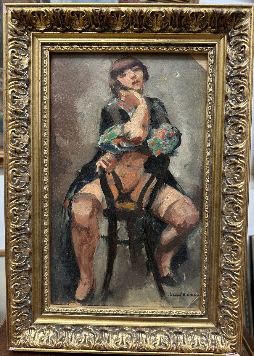 Charles PICART LE DOUX (1881-1959) "Nu à la chaise" Huile sur carton signé bas droite-photo-2