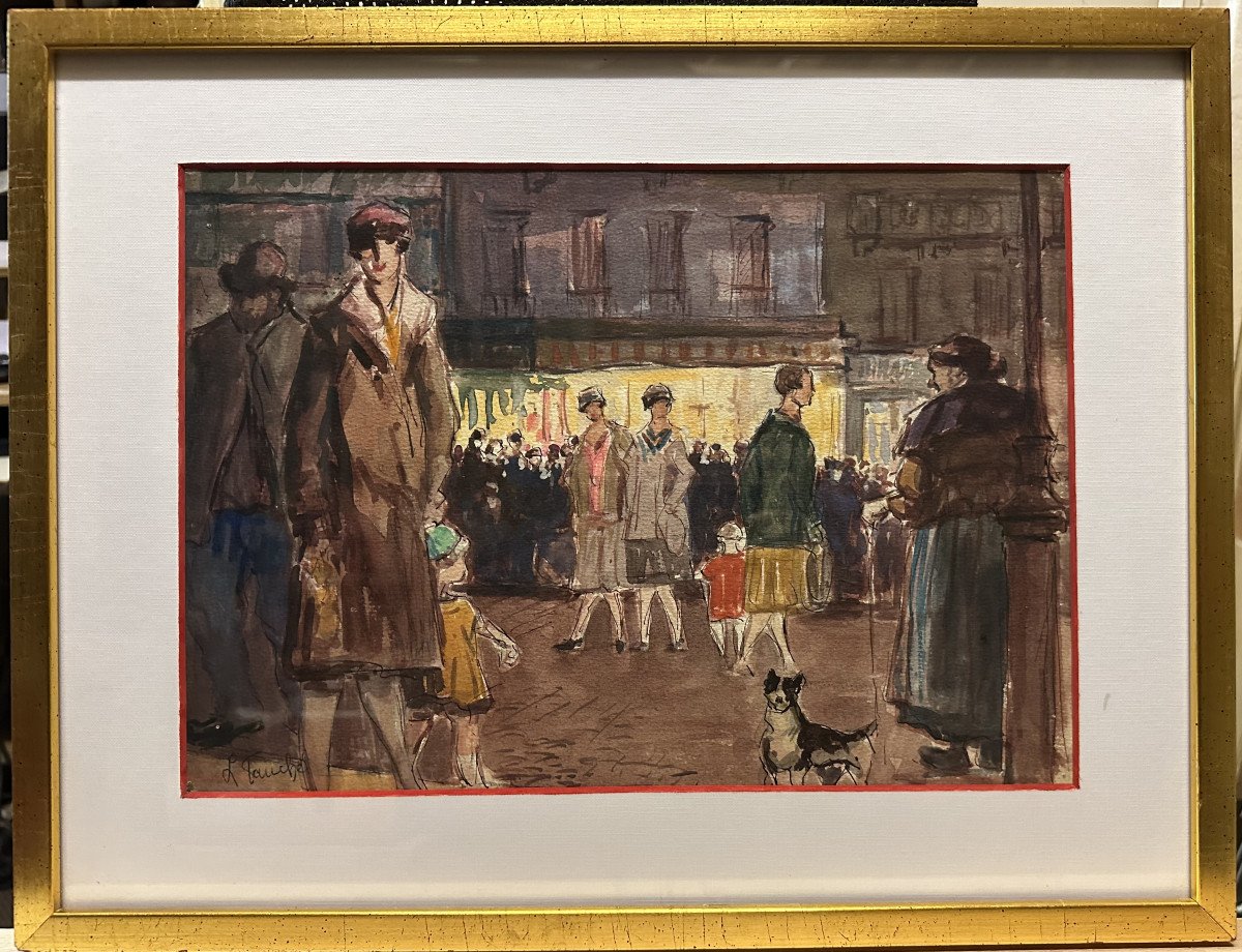 Léon Fauché (1868-1950) Briey, Lorraine: "parisian Scene" Watercolor 1930s-photo-2