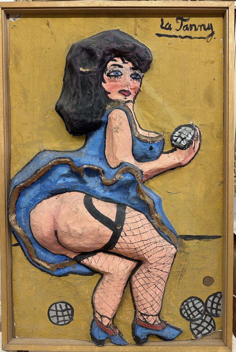 France Folk Art, Pétanque Game, 50s "la Fanny" Painted Boiled Cardboard Dim 92 X 62 Cm-photo-2