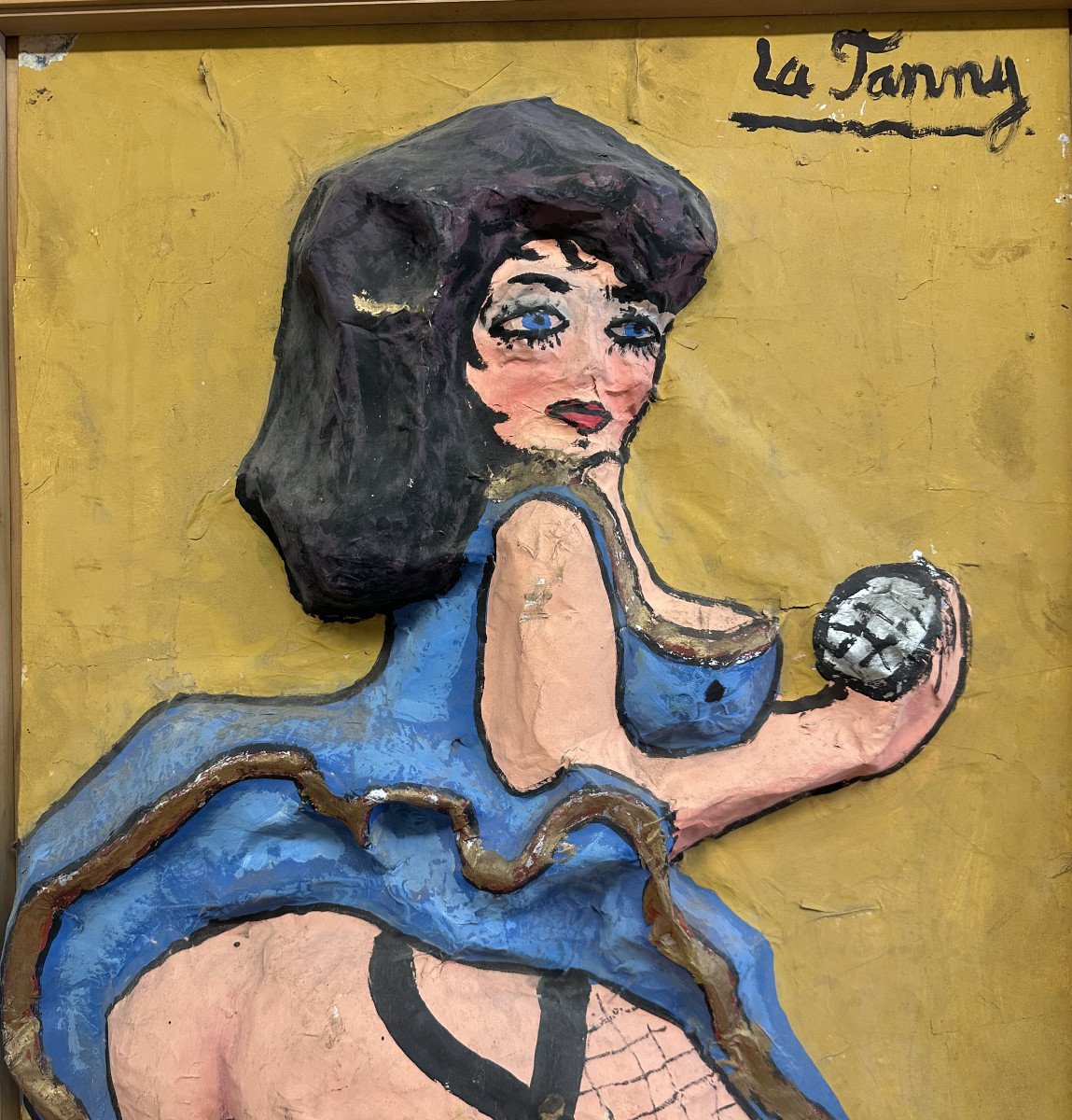 France Folk Art, Pétanque Game, 50s "la Fanny" Painted Boiled Cardboard Dim 92 X 62 Cm