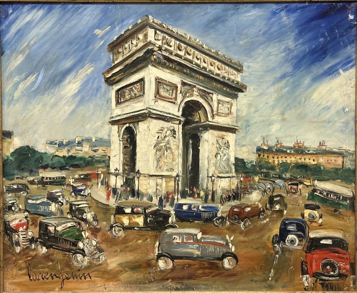 Lucien Genin (1894-1953) Rouen/paris, Montmartre "the Arc De Triomphe And The Automobiles"-photo-2