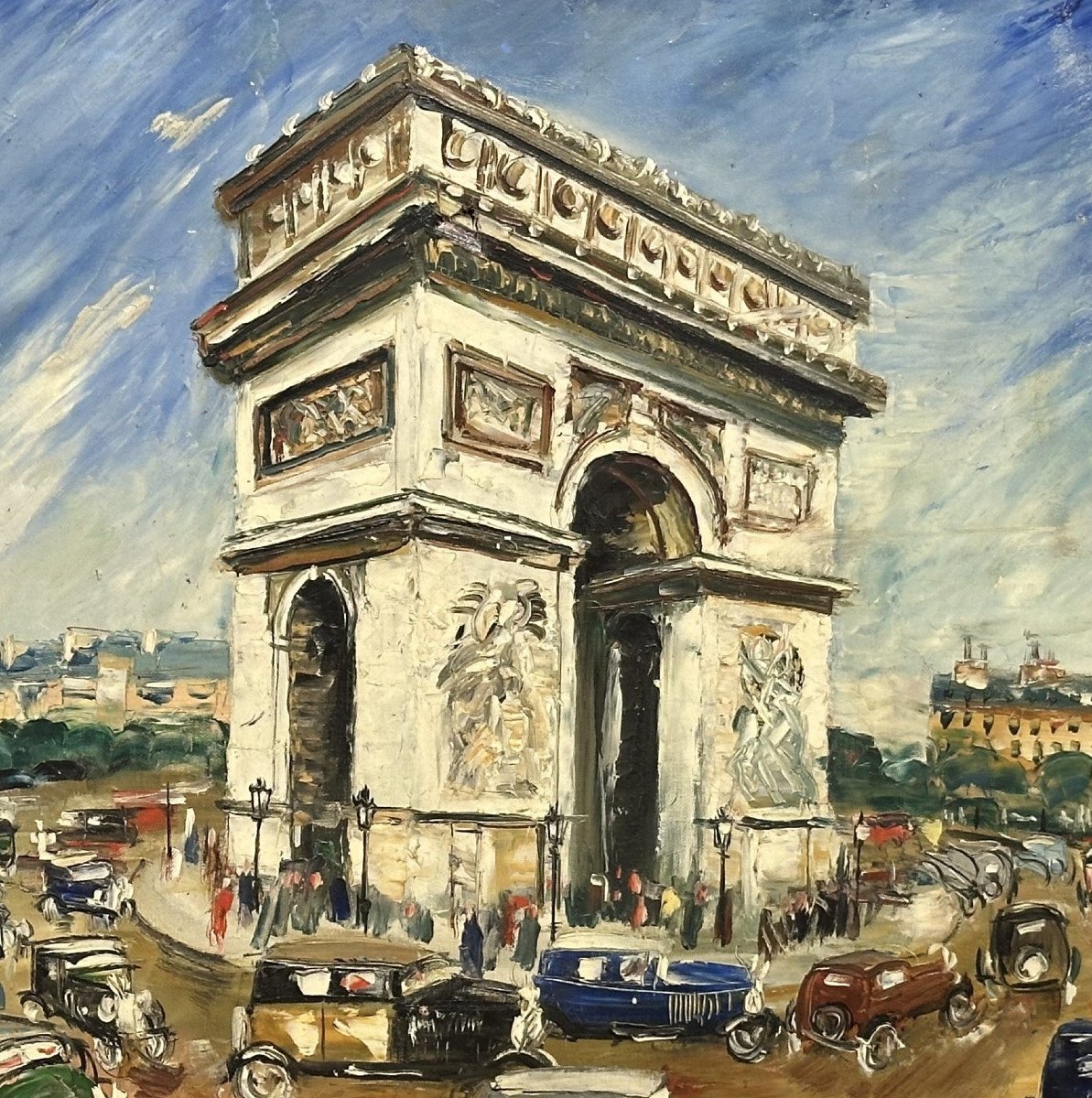 Lucien Genin (1894-1953) Rouen/paris, Montmartre "the Arc De Triomphe And The Automobiles"-photo-3