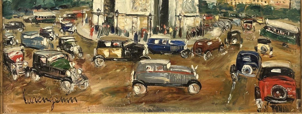 Lucien Genin (1894-1953) Rouen/paris, Montmartre "the Arc De Triomphe And The Automobiles"-photo-4