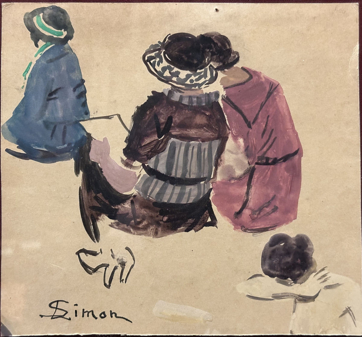 Lucien SIMON (1861-1945) "Etude de femmes assises, de dos" Aquarelle-photo-2