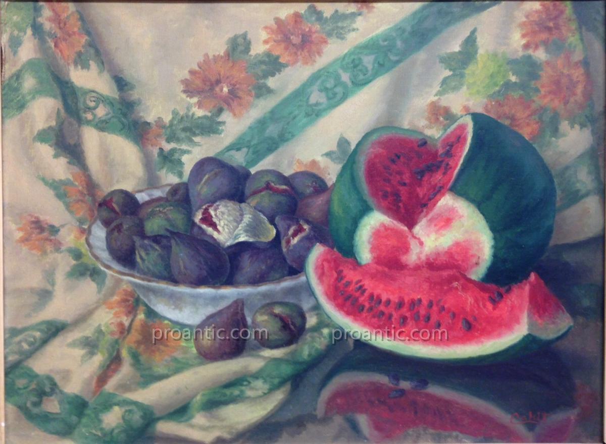 Cahit Hüseyin Derman (1951) "still Life With Watermelon" Turkiye, Turkey