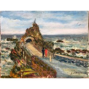 Basque Country Garabed Momdjian (1922-2006) Armenian: “the Rock Of The Virgin In Biarritz” 1959