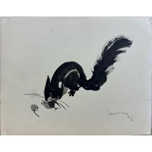 Dang Lebadang (1921-2015)indochina, Vietnam, Hué, Paris: "squirrel" Ink Wash With Brush 1954