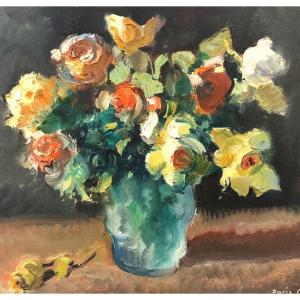 Luigi Corbellini (1901-1968) Italien:"fleurs Dans Un Vase" Huile Sur Toile Datée 1949 à Paris