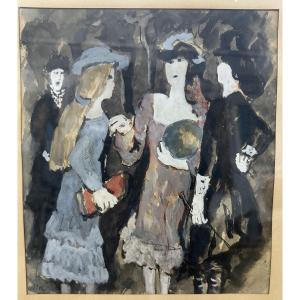 Alexander Mohr (trier 1892 - Athens 1974) "women's Meeting"; Gouache German Expressionist