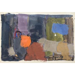 Anton Sipos (bosniaque) "composition Abstraite" Gouache, Période Parisienne 1968.