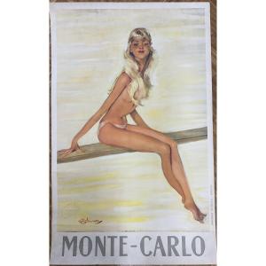 Jean-gabriel Domergue 1889-1962 "monte-carlo" Vintage Poster Circa 1950