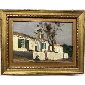 Henri CALLOT (1875-1956) La Rochelle"La maison du murier, Ile d'Yeu" Peintre officiel de marine