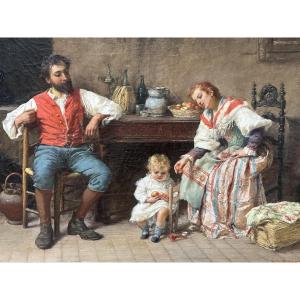 Natale Attanasio (1845-1923) Catania-roma "la Famiglia" Italian Painter, Sicilian.