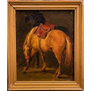 In The Taste Of Horace Vernet/ Ernest Meissonier "study Of A Horse" Oil On Canvas Mounted On Wood